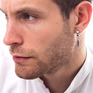 Σκουλαρίκι ανδρικό από ανοξείδωτο ατσάλι κρικάκι με φτερό