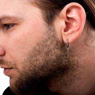 Σκουλαρίκι ανδρικό από ανοξείδωτο ατσάλι, κρικάκι 10mm με σταυρό