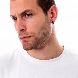 Σκουλαρίκι ανδρικό από ανοξείδωτο ατσάλι, κρίκος 10mm με λευκό ζιργκόν