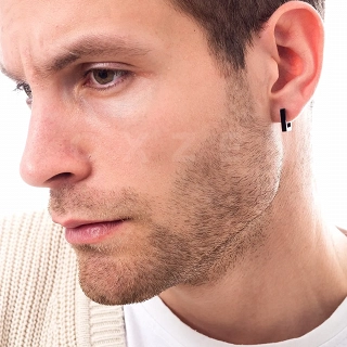 Σκουλαρίκι ανδρικό από ανοξείδωτο ατσάλι, τετράγωνος κρίκος