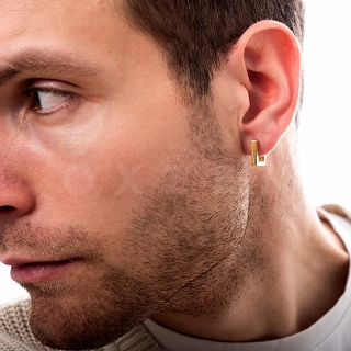 Σκουλαρίκι ανδρικό από ανοξείδωτο ατσάλι, τετράγωνος κρίκος