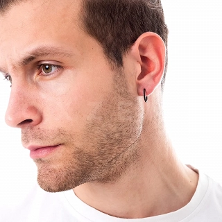 Σκουλαρίκι ανδρικό από ανοξείδωτο ατσάλι, μαύρο κρικάκι (1.6 x 10)mm