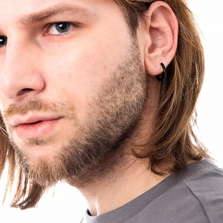 Σκουλαρίκι ανδρικό από ανοξείδωτο ατσάλι, μαύρο κρικάκι (1.6 x 12)mm