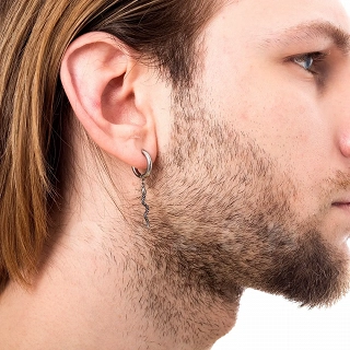 Σκουλαρίκι ανδρικό από ανοξείδωτο ατσάλι κρικάκι με κρεμαστό φίδι