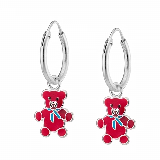Ασημένια παιδικά σκουλαρίκια κρίκοι με αρκουδάκι