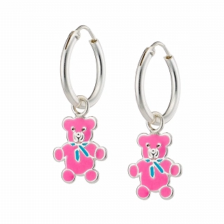 Ασημένια παιδικά σκουλαρίκια κρίκοι με αρκουδάκι