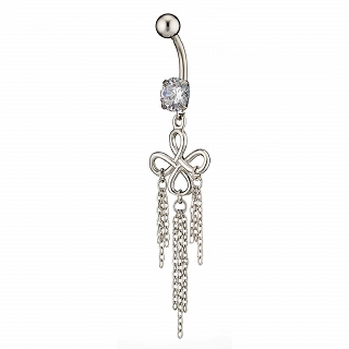 Σκουλαρίκι αφαλού από χειρουργικό ατσάλι με λευκά ζιργκόν