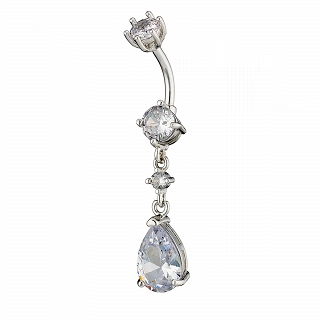 Σκουλαρίκι αφαλού από χειρουργικό ατσάλι με λευκά ζιργκόν