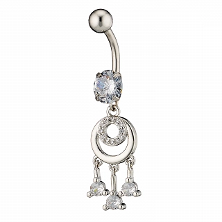 Σκουλαρίκι αφαλού από χειρουργικό ατσάλι με λευκά ζιργκόν