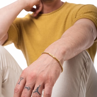 Oxzen ανδρικό βραχιόλι ατσάλινο ταυτότητα κυλινδρική με μαύρα ζιργκόν