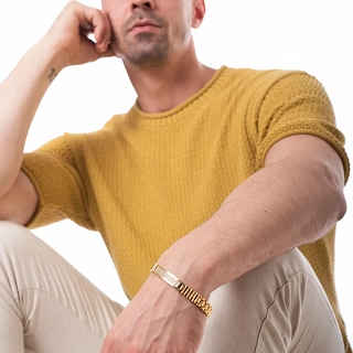 Oxzen ανδρικό βραχιόλι ατσάλινο, ταυτότητα επιχρυσωμένη με λευκά ζιργκόν