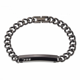 Oxzen ανδρικό βραχιόλι ατσάλινο, ταυτότητα με λευκά ζιργκόν