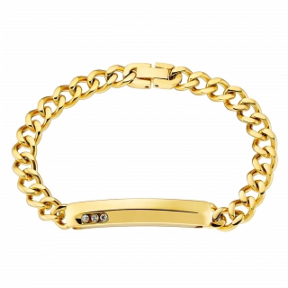 Oxzen ανδρικό βραχιόλι ατσάλινο, ταυτότητα με λευκά ζιργκόν