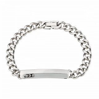 Oxzen ανδρικό βραχιόλι ατσάλινο, ταυτότητα με λευκά ζιργκόν