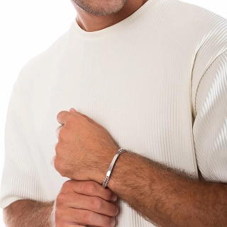 Oxzen ανδρικό βραχιόλι ατσάλινο ταυτότητα τετραγωνισμένη με ένα λευκό ζιργκόν