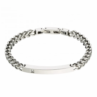 Oxzen ανδρικό βραχιόλι ατσάλινο ταυτότητα τετραγωνισμένη με ένα λευκό ζιργκόν