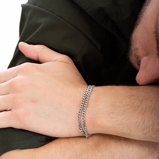 Oxzen ανδρικό βραχιόλι από ανοξείδωτο ατσάλι με διπλή αλυσίδα