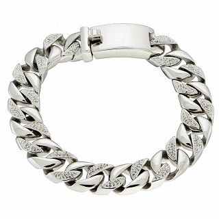 Oxzen CUBAN BRACELET SILVER 12mm βραχιόλι με λευκά ζιργκόν