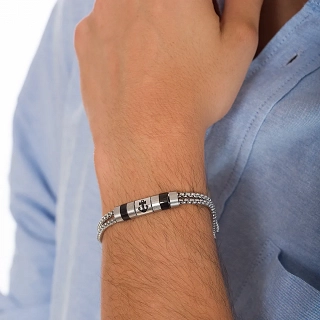 Oxzen ανδρικό βραχιόλι από ανοξείδωτο ατσάλι διπλό με άγκυρα