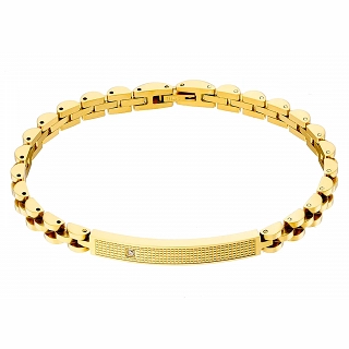 Oxzen ανδρικό βραχιόλι ατσάλινο, ταυτότητα 6mm με ένα λευκό ζιργκόν