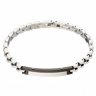 Oxzen ανδρικό βραχιόλι ατσάλινο, ταυτότητα ασημί με μαύρο 6mm