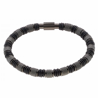 Oxzen βραχιόλι ανδρικό ατσάλινο μαύρο κυλινδρικό με κούμπωμα ασφαλείας