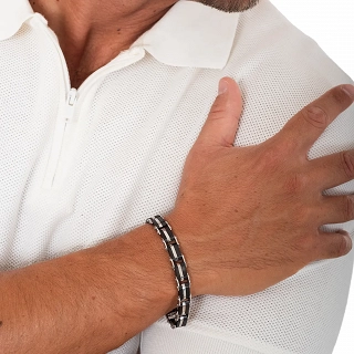 Oxzen ανδρικό βραχιόλι ατσάλινο, διπλής όψης