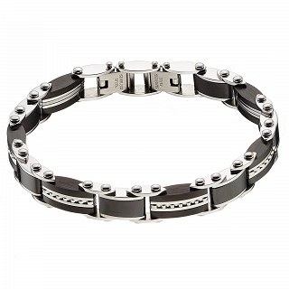 Oxzen ανδρικό βραχιόλι ατσάλινο, με ανθρακόνημα διπλής όψης