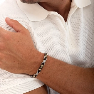 Oxzen ανδρικό βραχιόλι ατσάλινο, με ανθρακόνημα διπλής όψης