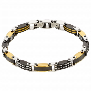 Oxzen ανδρικό βραχιόλι ατσάλινο, με ανθρακόνημα διπλής όψης