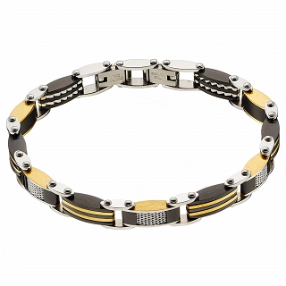 Oxzen ανδρικό βραχιόλι ατσάλινο, με ανθρακόνημα διπλής όψης
