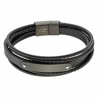 Oxzen δερμάτινο ανδρικό βραχιόλι από ανοξείδωτο ατσάλι με ταυτότητα