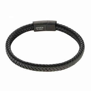 Oxzen δερμάτινο ανδρικό βραχιόλι από ανοξείδωτο ατσάλι μαύρο