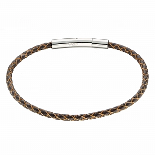 Oxzen Unisex βραχιόλι ατσάλινο με λεπτό διακριτικό δέρμα σε καφέ