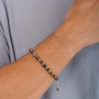 Oxzen ανδρικό βραχιόλι από ανοξείδωτο ατσάλι με πέτρες μάτι της τίγρης