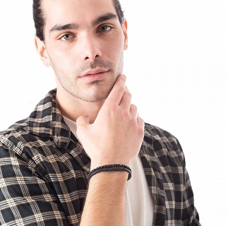 Oxzen ανδρικό βραχιόλι ατσάλινο διπλό με δέρμα και ορυκτές πέτρες