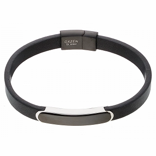 Oxzen βραχιόλι ανδρικό ατσάλινο με δέρμα ταυτότητα