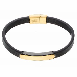 Oxzen βραχιόλι ανδρικό ατσάλινο με δέρμα ταυτότητα