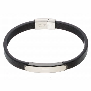 Oxzen βραχιόλι ανδρικό ατσάλινο με δέρμα ταυτότητα