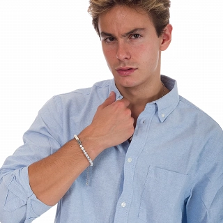 Oxzen ανδρικό βραχιόλι με λευκές ορυκτές πέτρες και ατσάλινα στοιχεία