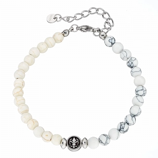 Oxzen ανδρικό βραχιόλι με λευκές ορυκτές πέτρες και ατσάλινα στοιχεία