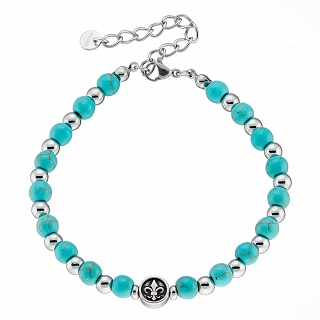 Oxzen ανδρικό βραχιόλι με τυρκουάζ ορυκτές πέτρες και ατσάλινα στοιχεία