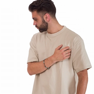 Oxzen ανδρικό βραχιόλι με ορυκτές πέτρες και ατσάλινα στοιχεία