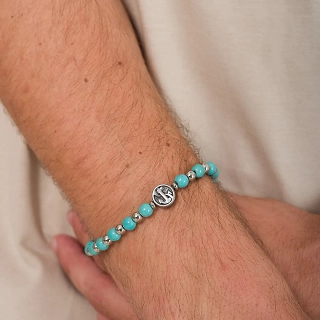 Oxzen ανδρικό βραχιόλι με τυρκουάζ ορυκτές πέτρες και ατσάλινα στοιχεία