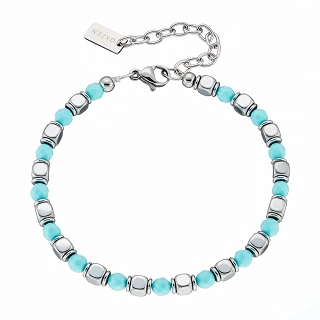 Oxzen Unisex βραχιόλι από ανοξείδωτο ατσάλι με τυρκουάζ ορυκτές πέτρες