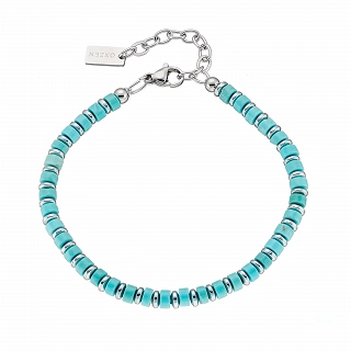 Oxzen Unisex βραχιόλι από ανοξείδωτο ατσάλι με τυρκουάζ ορυκτές πέτρες