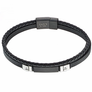 Oxzen ανδρικό βραχιόλι από ανοξείδωτο ατσάλι με δέρμα