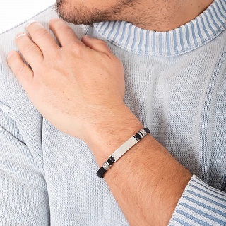 Oxzen ανδρικό βραχιόλι από ανοξείδωτο ατσάλι με δέρμα