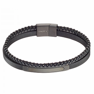 Oxzen ατσάλινο ανδρικό βραχιόλι με δέρμα