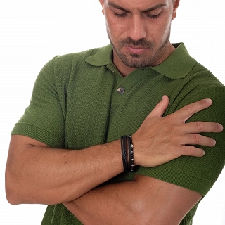 Oxzen ανδρικό βραχιόλι ατσάλινο με δέρμα τέσσερις σειρές